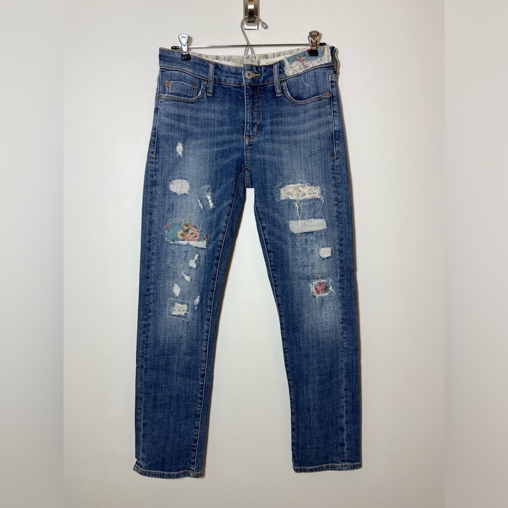 Pilcro by Anthropologie Womens 26 Jeans Denim Slim Boyfriend Embroidered Patches